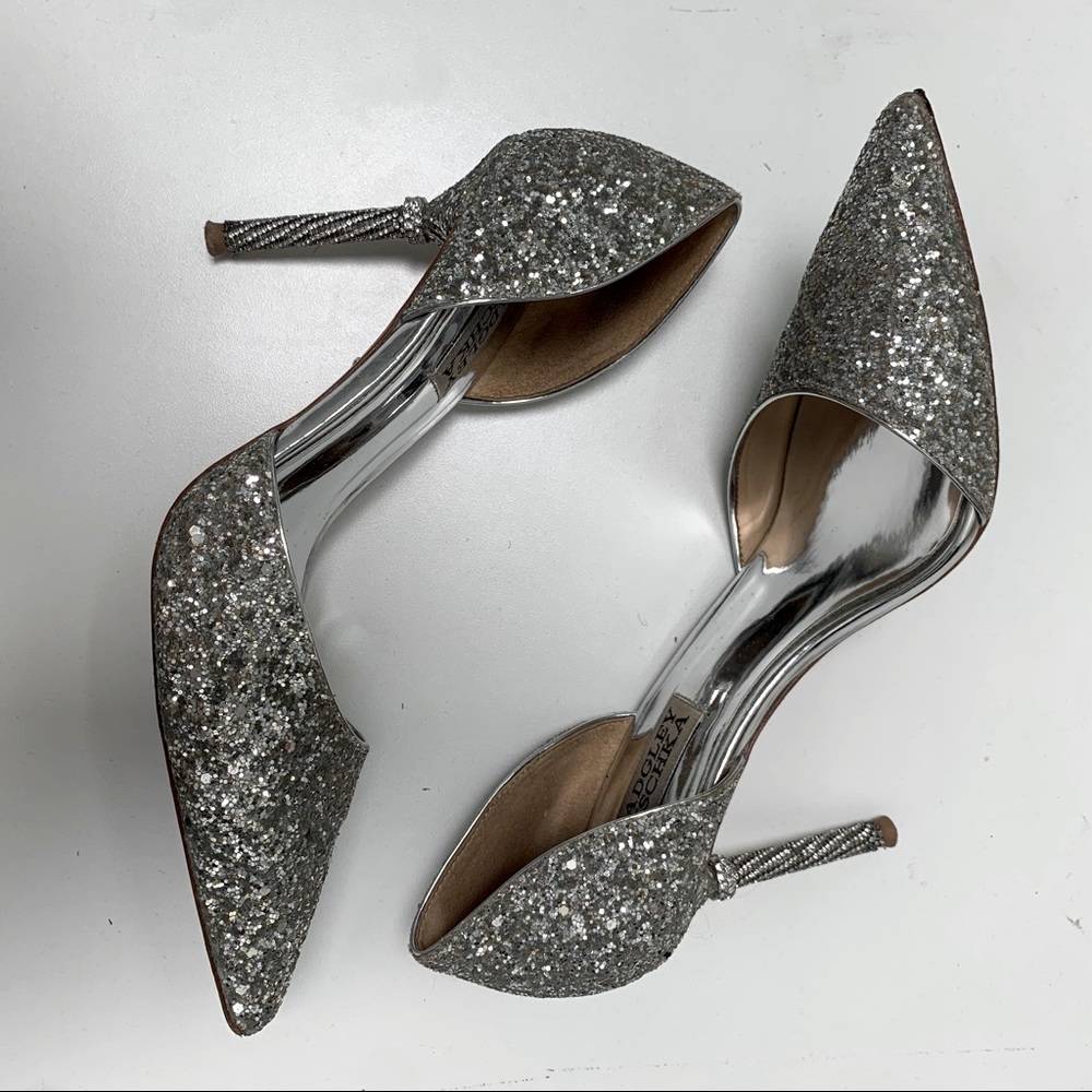 Badgley Mischka Silver sequin Rhinestone Pumps